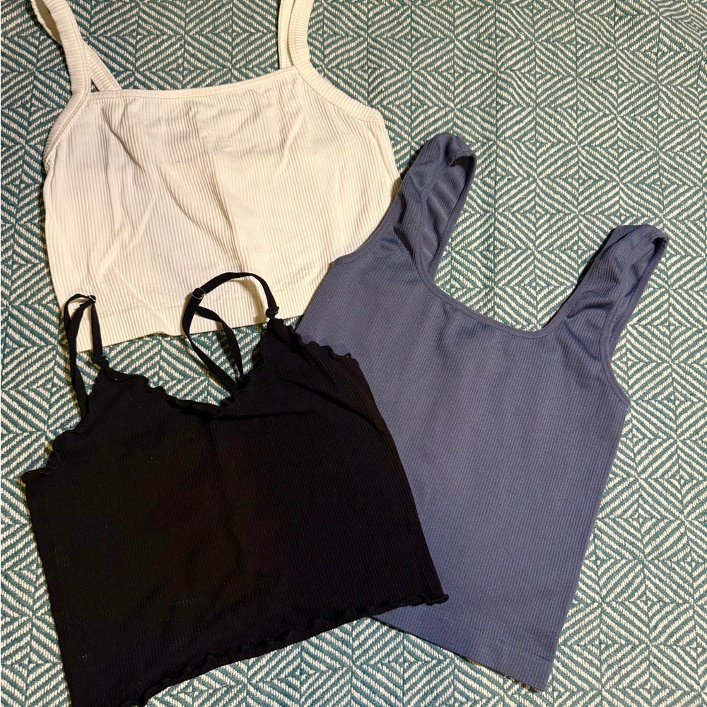 Women's Ribbed Tank Top Set - White, Black, Blue